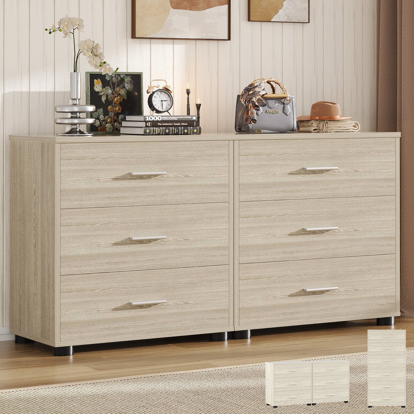 Left. Aheaplus - 2-Pack Wooden Closet Organizer - 3 Drawers, Multifunctional Bedside Nightstand for Bedroom - White Oak.