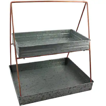 Front. Manhattan Lane - Galvanized Metal 2 Tiered Rectangular Serving Tray - Gray.