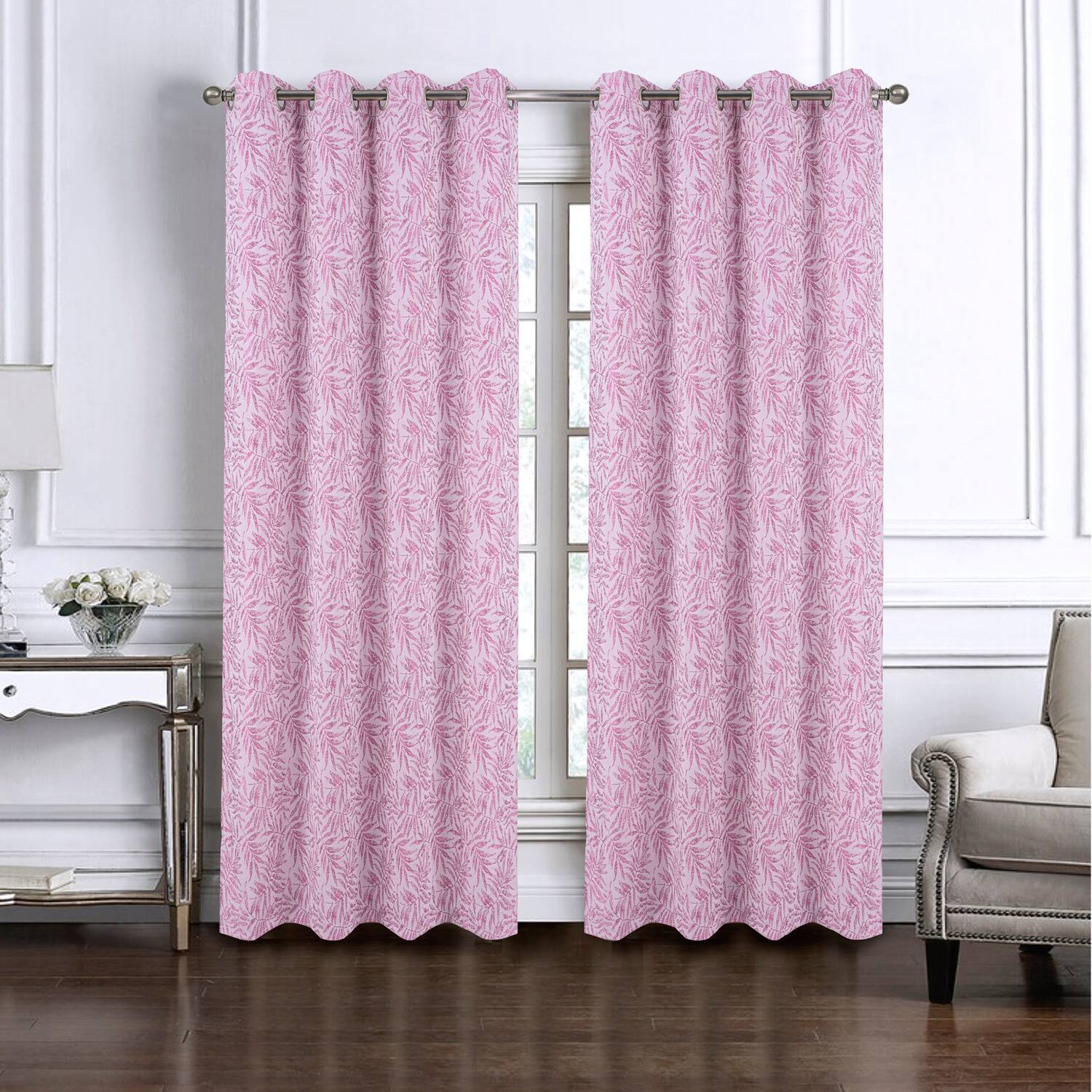 Angle. RT Designers Collection - RT Designers Collection 100% Polyester 140 GSM Liana Jacquard Grommet Curtain Panel 54" x 84" Lilac - Lilac.