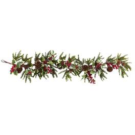 BreeBe - 54" Holly Berry Garland - Red & Green