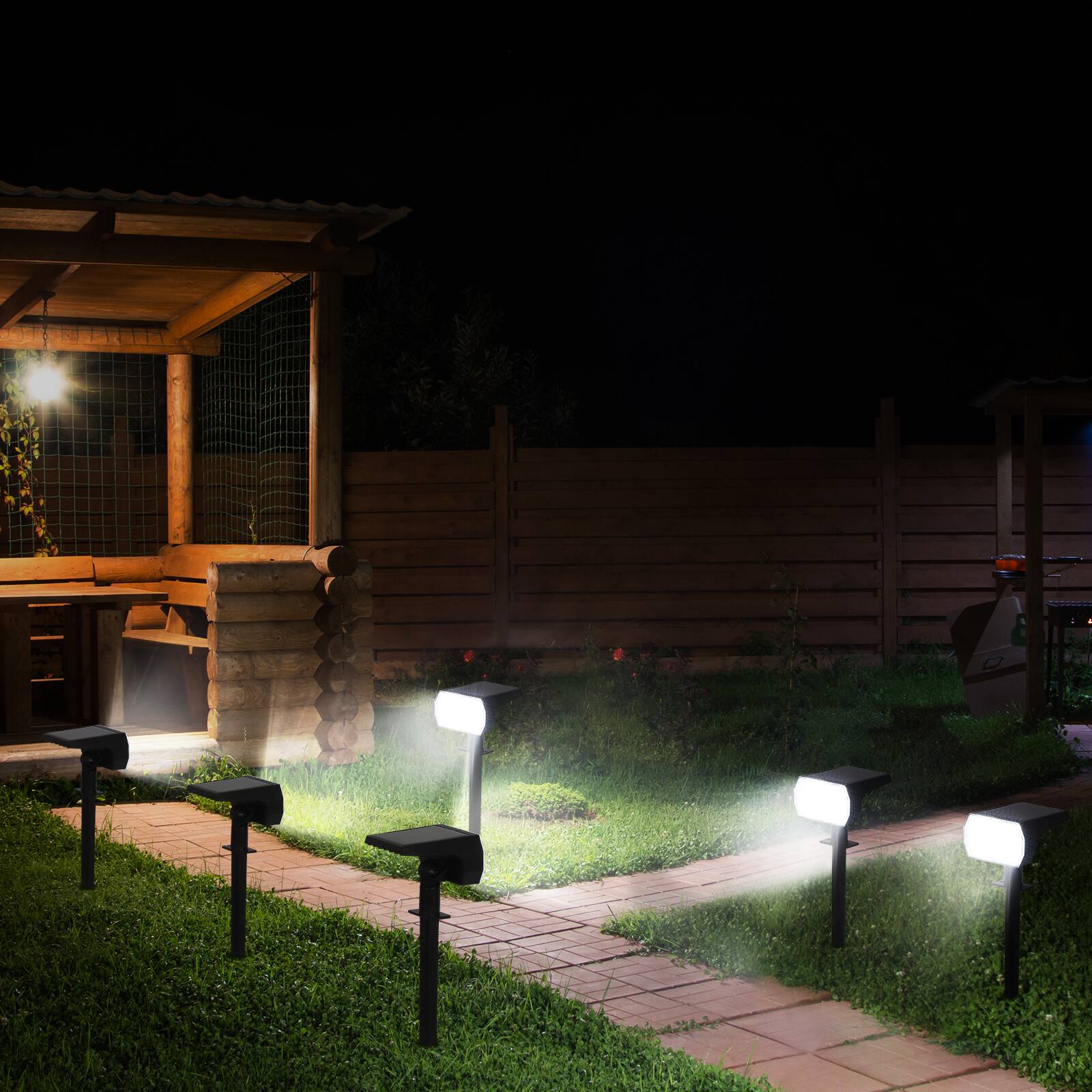 Alt View 3. Oumilen - 10 Pack Adjustable Solar Landscape Spotlights – 56 LED Cool White Solar Spot Lights, Dual-Use for Yard.