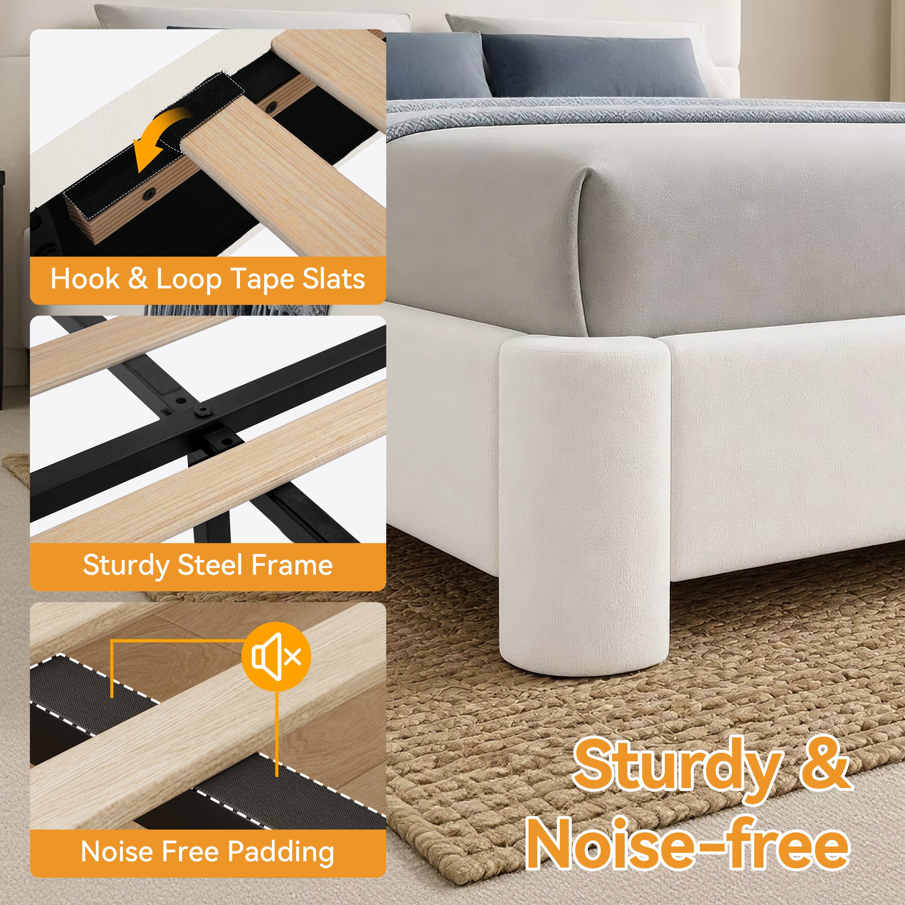 Hook & Loop Tape Slats  
Sturdy Steel Frame  
Noise Free Padding  
Sturdy & Noise-free
