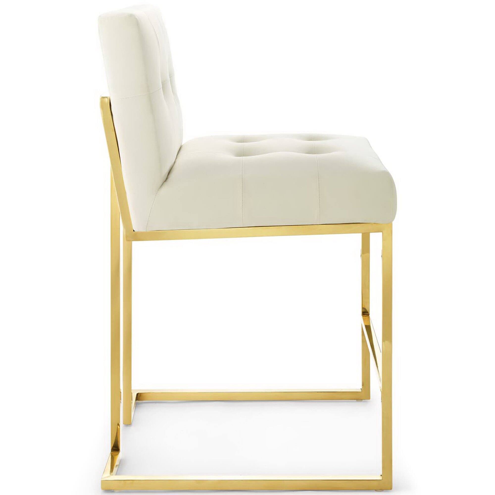 Angle. Modway - Privy Gold Stainless Steel Performance Velvet Counter Stool by Modway - White.