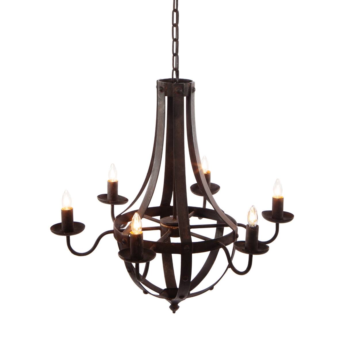 Angle. Loheer - Loheer 6-Light Black Iron Chandelier with Adjustable Chain for Dining Room and Foyer.