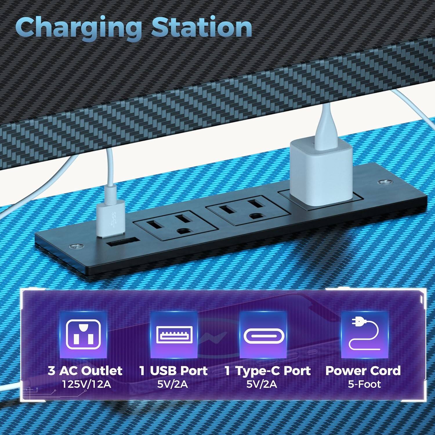 Charging Station  
3 AC Outlet 125V/12A  
1 USB Port 5V/2A  
1 Type-C Port 5V/2A  
Power Cord 5-Foot