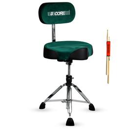 5 CORE - Drum Throne w Backrest 4" Padded Adjustable 26.5" Drummer Stool w Velvet Top 441Lb Capacity - Green