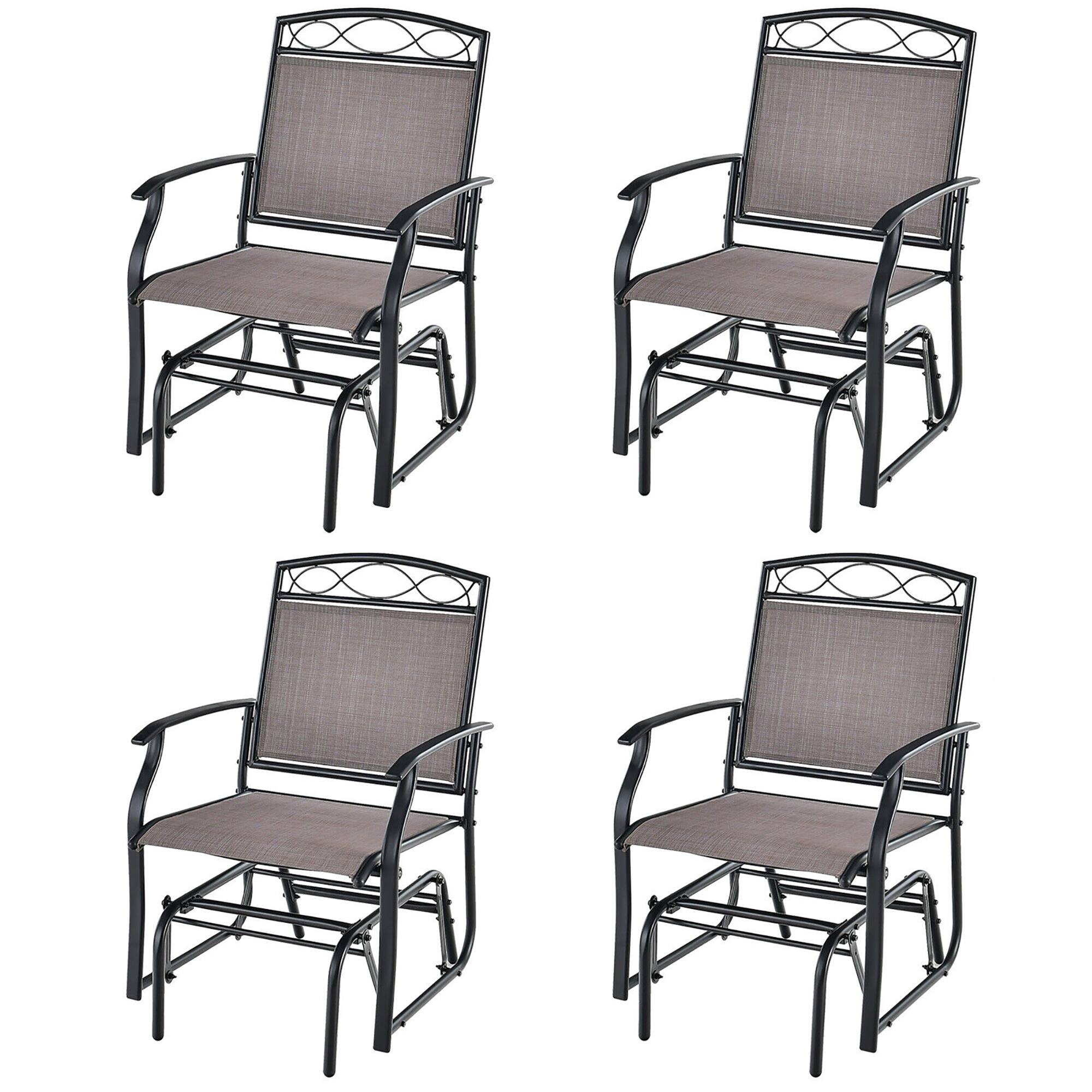 Gymax - 4 Pieces Patio Swing Glider Chairs Set of 2 Outdoor Metal Glider Armchairs Garden Poolside - Brown, Black