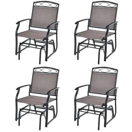 Gymax - 4 Pieces Patio Swing Glider Chairs Set of 2 Outdoor Metal Glider Armchairs Garden Poolside - Brown, Black