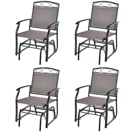 Front. Gymax - Gymax 4 Pieces Patio Swing Glider Chairs Set of 2 Outdoor Metal Glider Armchairs Garden Poolside - Brown, Black.