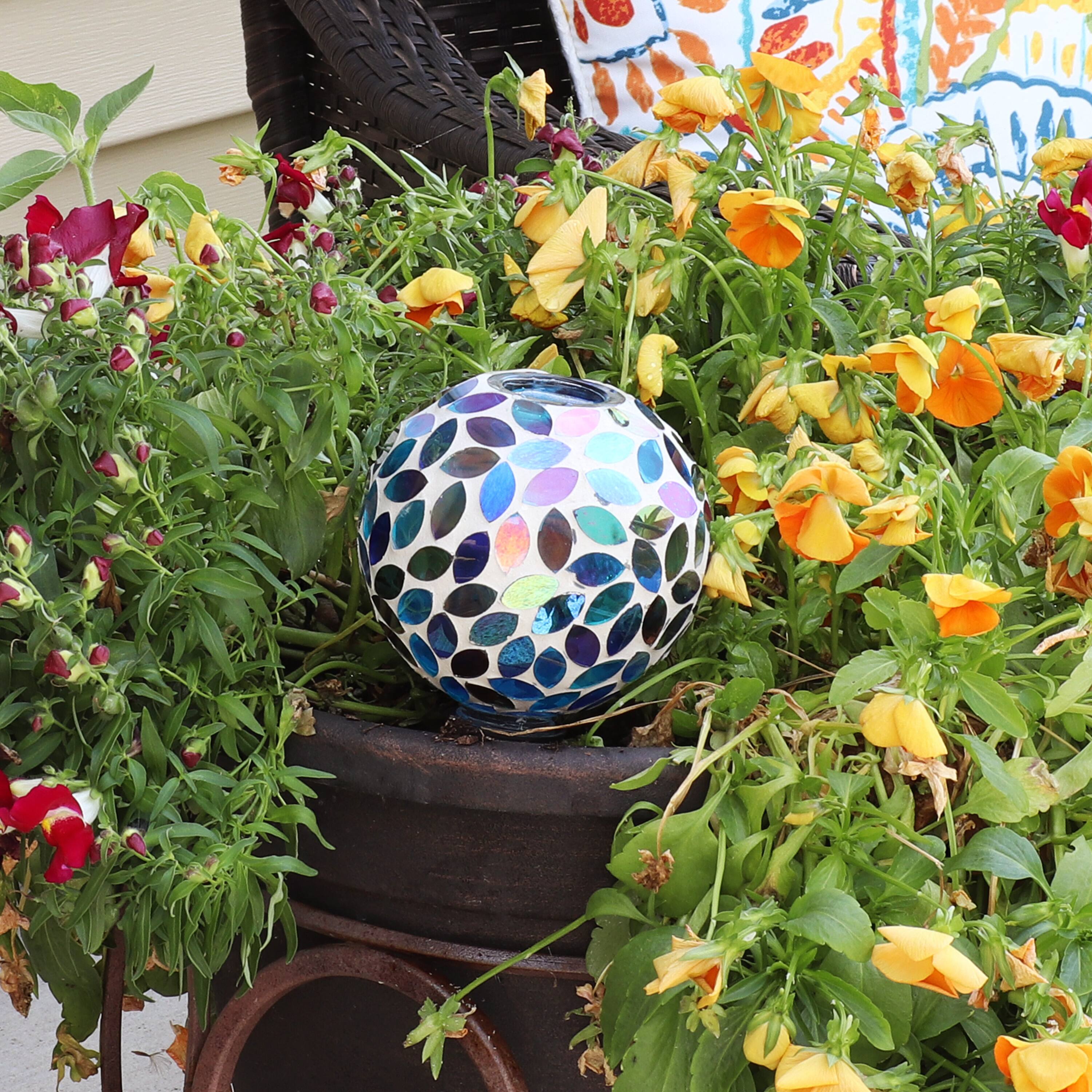 Alt View 3. Sunnydaze - Mosaic Glass Watering Globe with Clay Spike - Spring Petals.