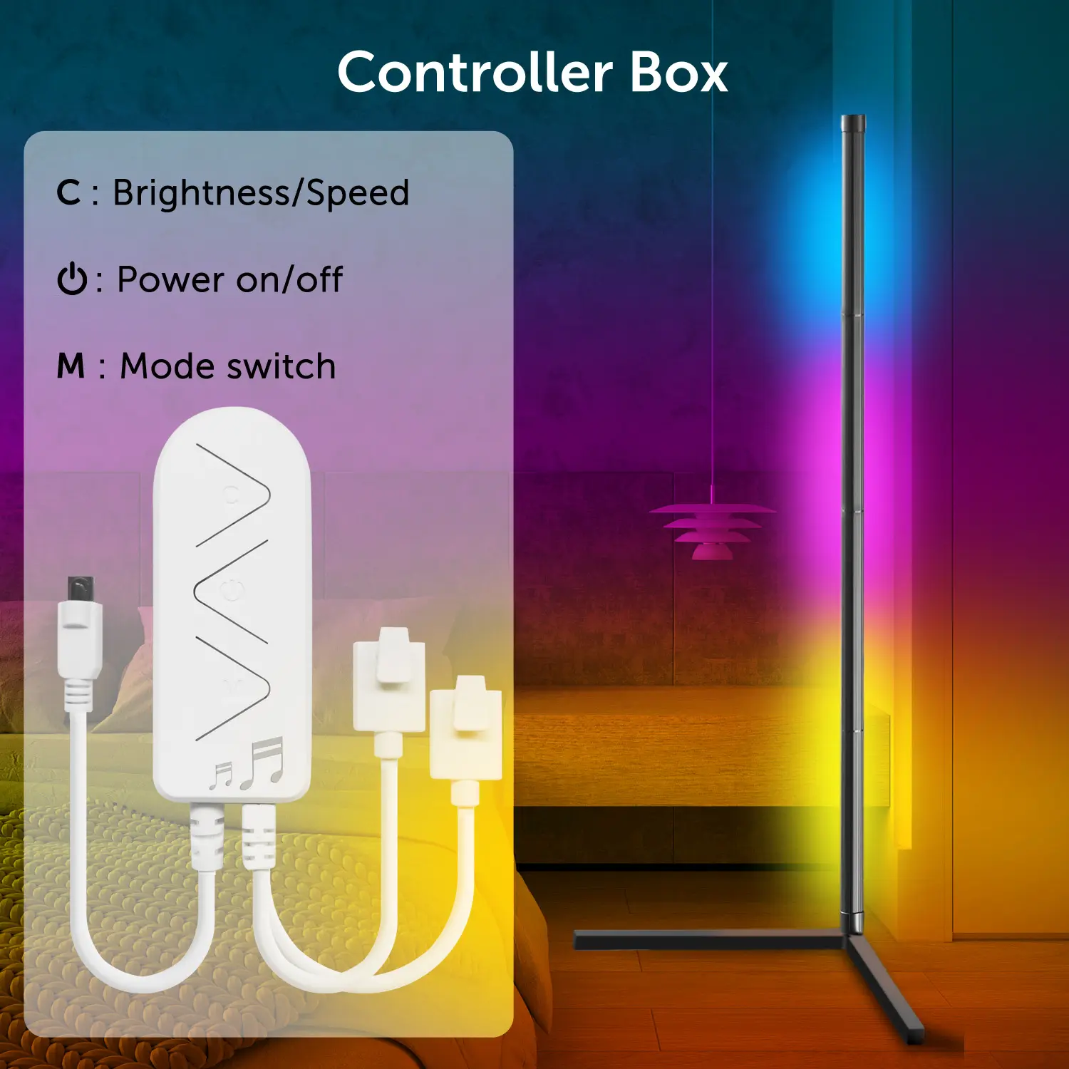 Controller Box
C : Brightness/Speed
⏻ : Power on/off
M : Mode switch