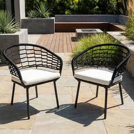 Nuu Garden - Outdoor Patio Woven Rope Metal Chairs with 2.4" Thick Cushions - Black and Beige