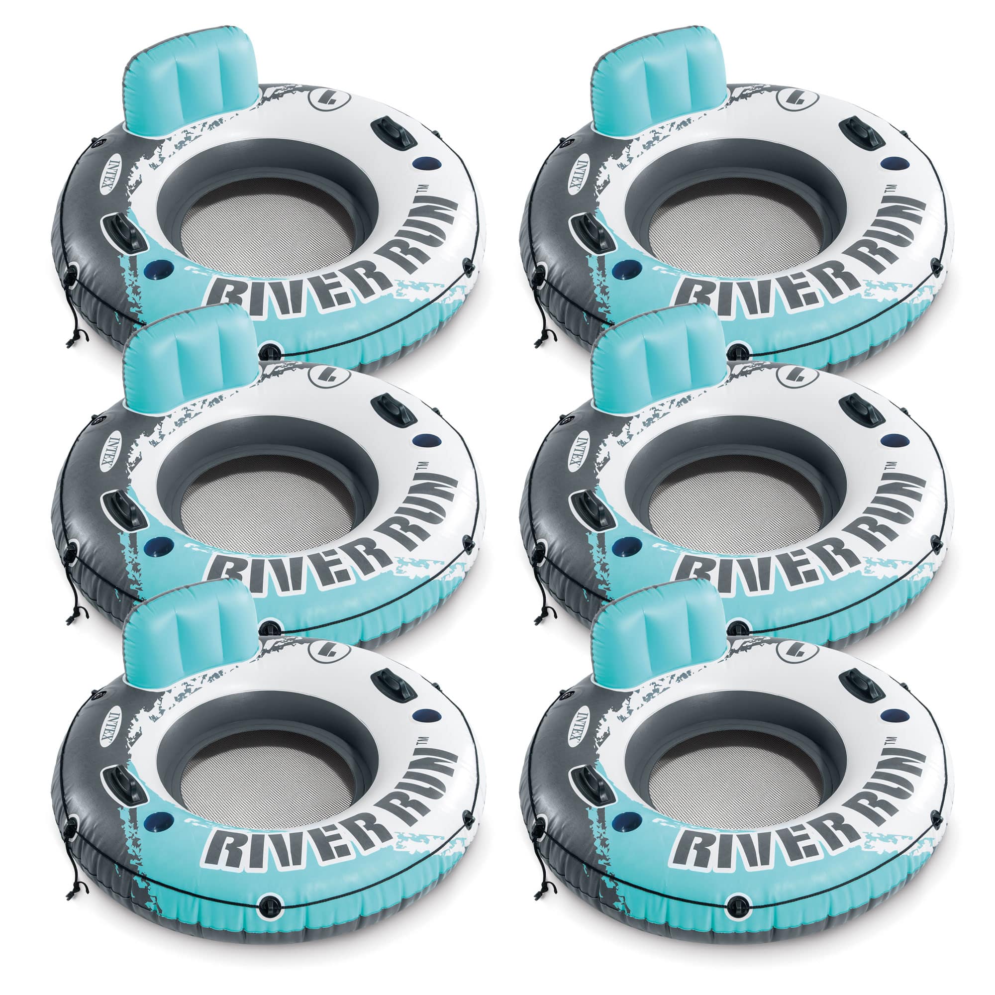 Intex - River Run 1 Person Inflatable Floating Tube Lounger, Color Varies (6 Pack) - Multicolored