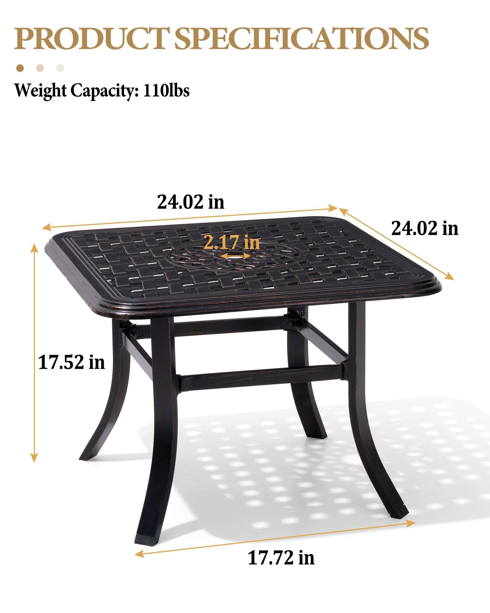 PRODUCT SPECIFICATIONS

Weight Capacity: 110lbs

- 24.02 in
- 2.17 in
- 24.02 in
- 17.52 in
- 17.72 in