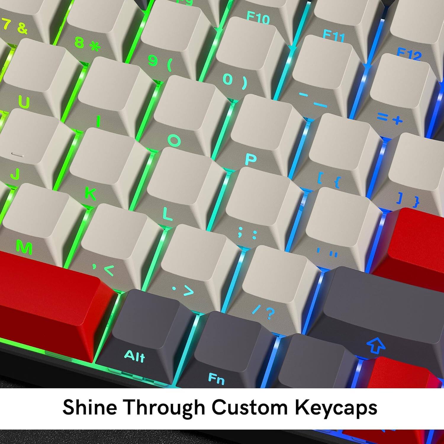 7 & U 7 J M 8 * 8 * I K < - 9 ( O L > F10 0) O P ; : I ? F11 - [{ C { " F12 = + 1} ] } Alt Fn Shine Through Custom Keycaps