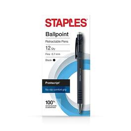 Staples - Postscript Retractable Ballpoint Pens, Fine Point, Ink, Dozen - Black