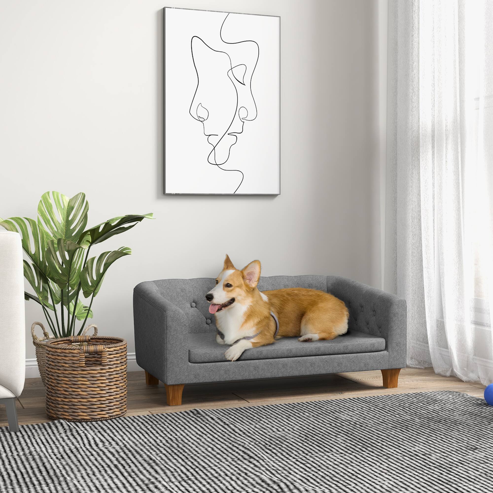 Angle. Pawhut - Raised Dog Sofa, Elevated Pet Couch with Removable Soft Cushion, Anti-Slip Pads, Simple Installation - Gray.