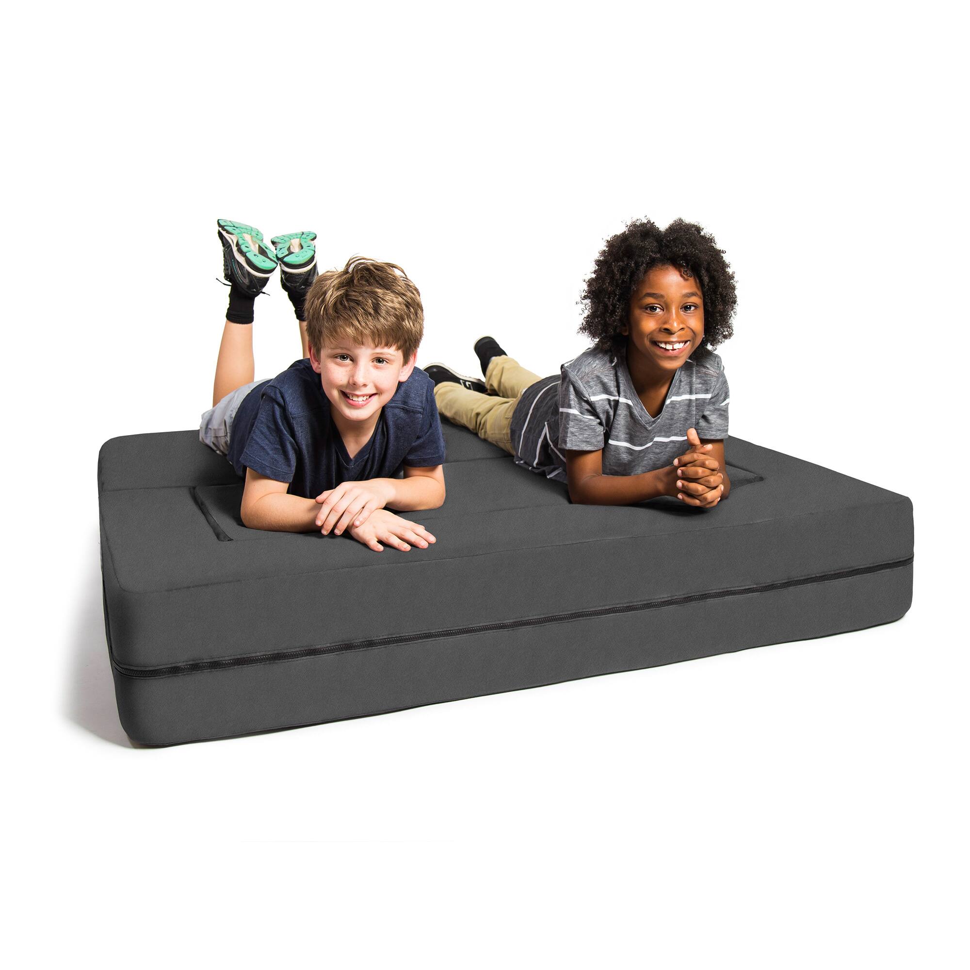 Back. Jaxx - Jaxx Zipline Kids Sofa & Large Ottoman, 3 in 1 Fold Out Sofa, Big Kids Edition, Charcoal - Charcoal.