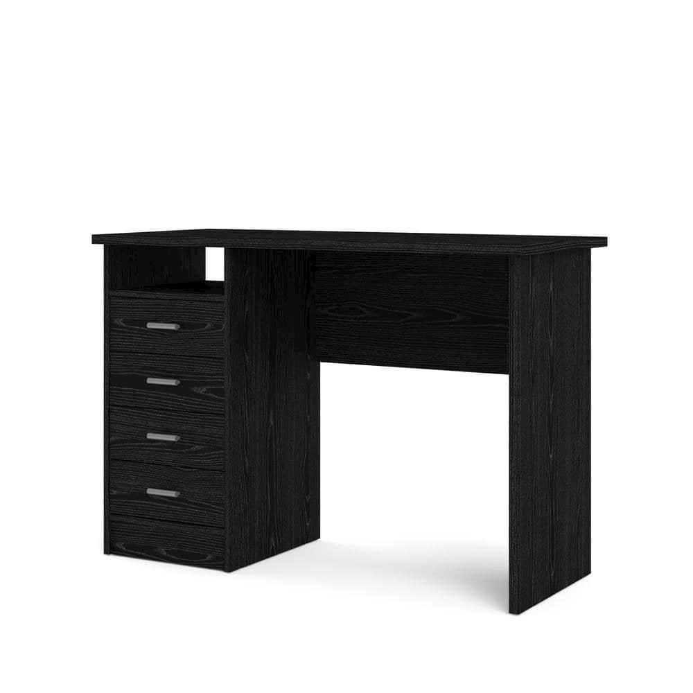 FurniFact - Modern Home Office Desk with 4 Drawers and Open Storage Shelf - Black