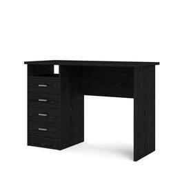FurniFact - Modern Home Office Desk with 4 Drawers and Open Storage Shelf - Black
