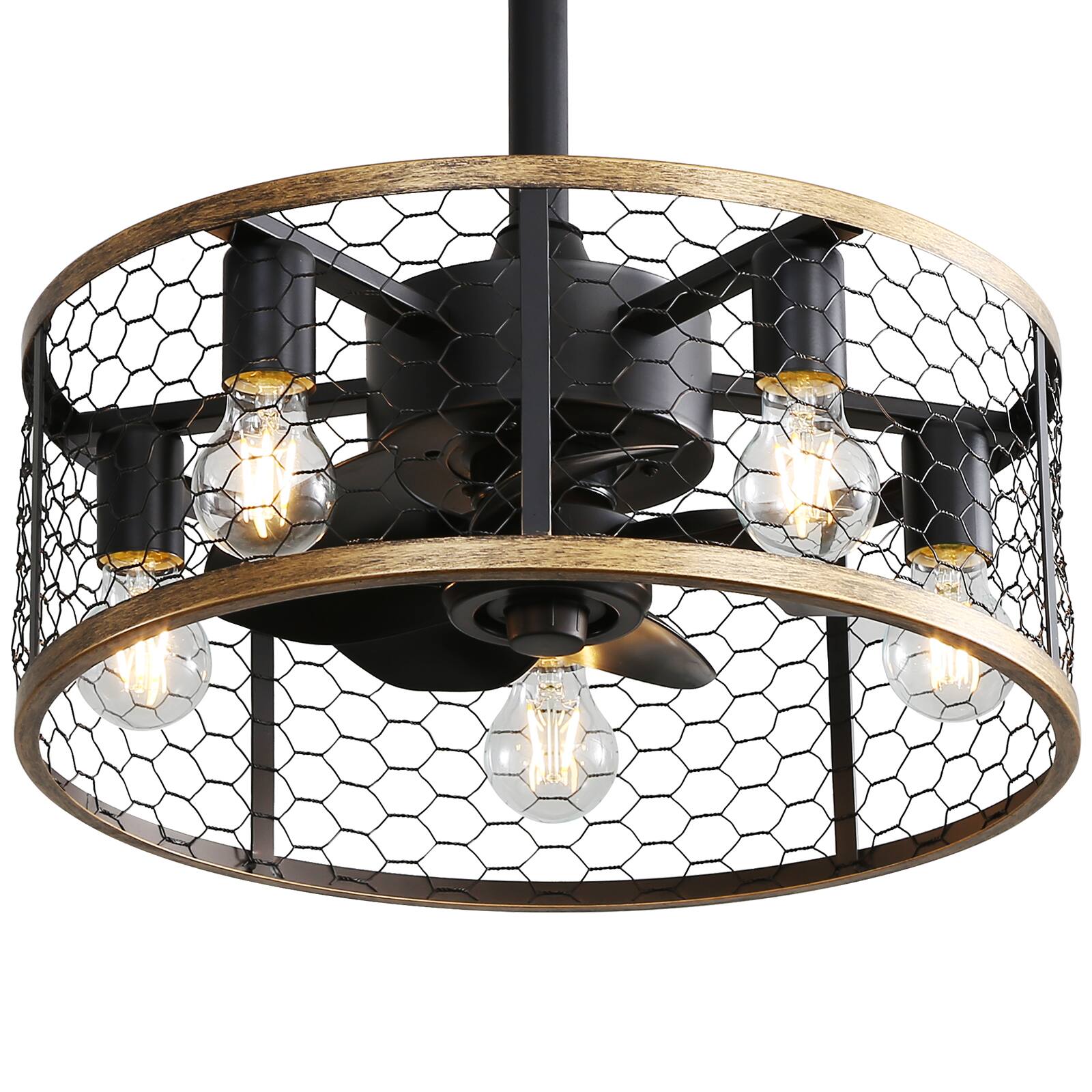 Alt View 1. Sofucor - 20'' Caged Rustic Farmhouse Ceiling Fan w/Remote Reversible DC 6 Speed Ceiling Fan Light Fixture for Dining Room Bedroom - Black- Downrod Ceiling.