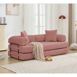 Trinkets Crazed - Folding Convertible Out Sleeper Sofa Bed, 4-in-1 DIY Combination Convertible Sofa, Folding Sleeper Sofa - Pink
