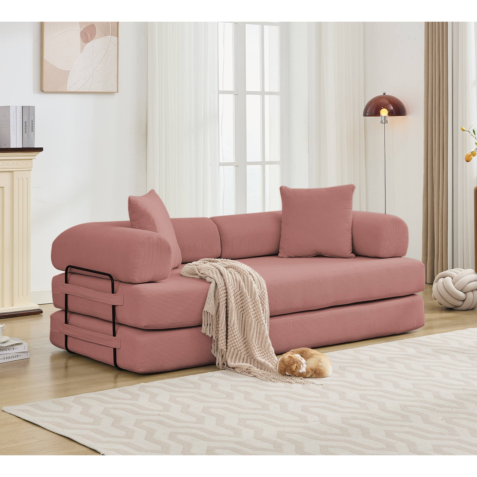 Front. Trinkets Crazed - Folding Convertible Out Sleeper Sofa Bed, 4-in-1 DIY Combination Convertible Sofa, Folding Sleeper Sofa - Pink.