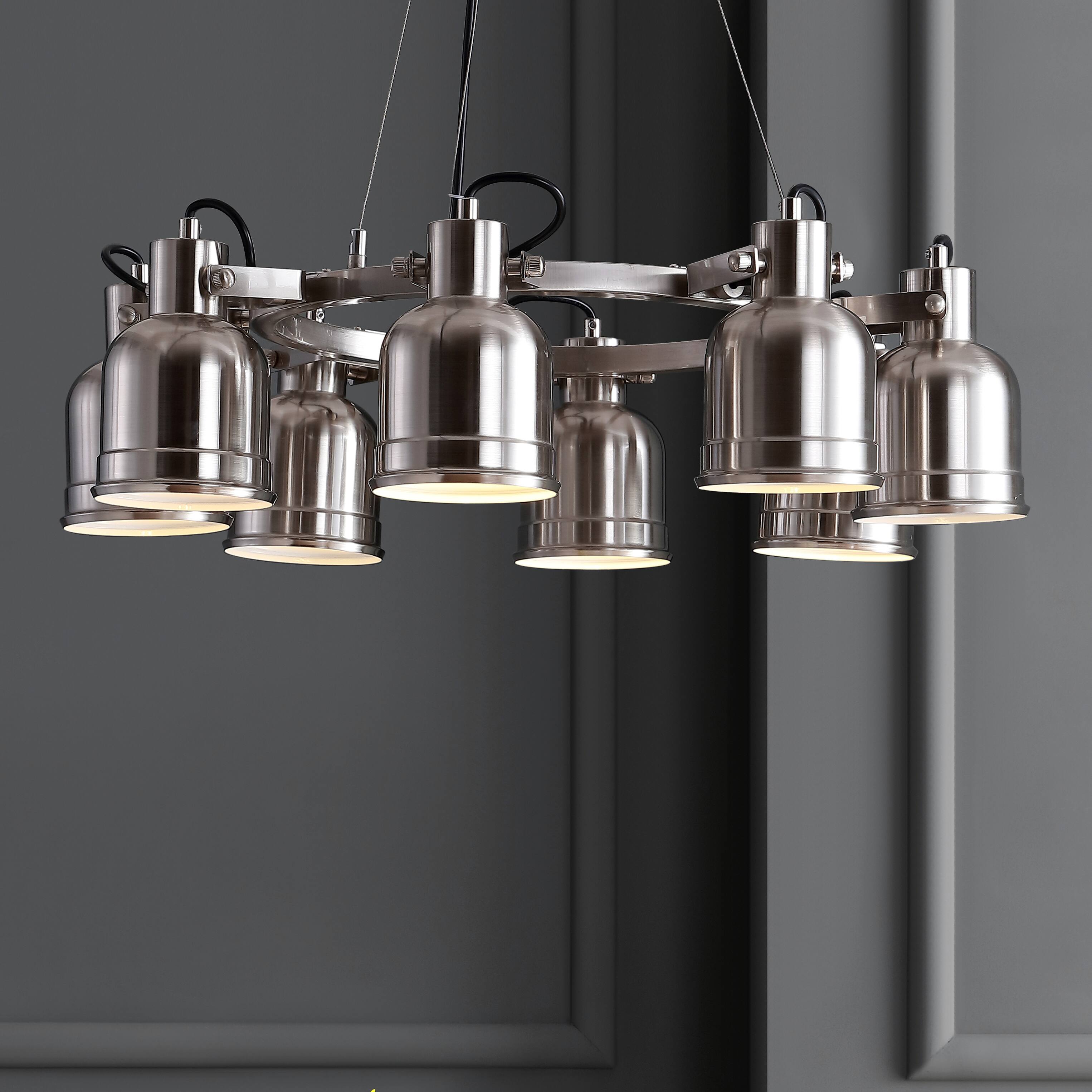Alt View 1. Jonathan Y - Liam 26.5" 8-Light Metal LED Chandelier Chandelier, Nickel - Nickel.