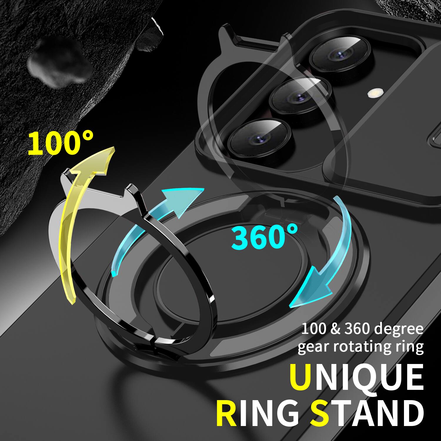 100° & 360° gear rotating ring  
UNIQUE RING STAND