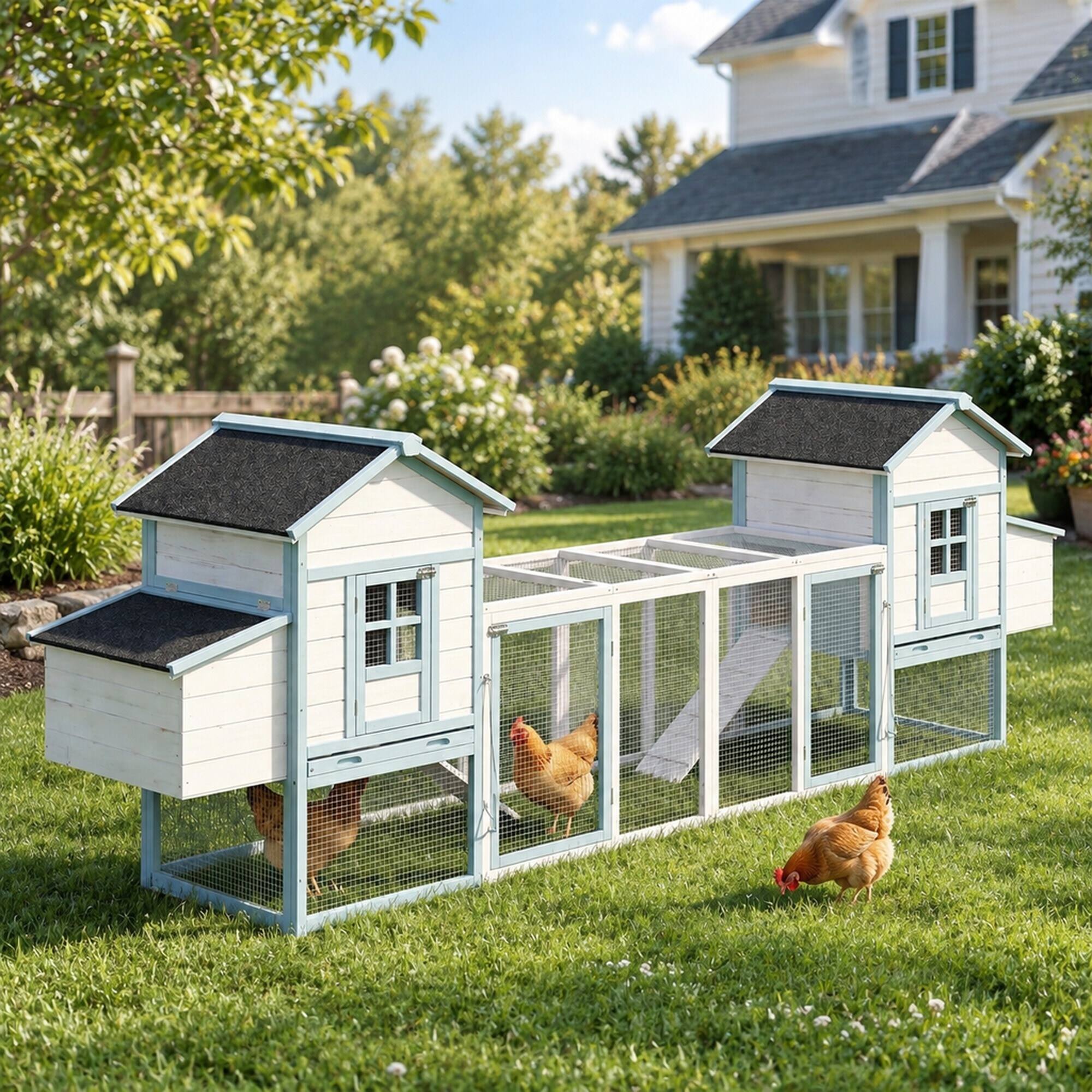 RYHNUYNE Wooden Chicken Coop, Fir Frame, Two Boxes,, Out, Blue and ...
