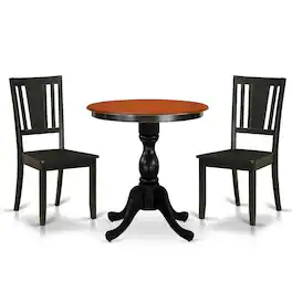 East West Furniture - 3-Piece Mid Century Modern Dining Set Include a Wood Table and 2 Dining Chairs with Slatted Back - Multi-Color