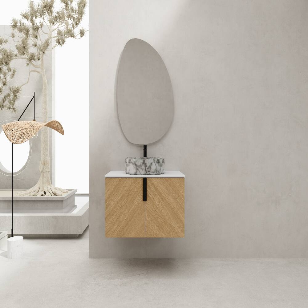 Angle. Loheer - Loheer 30 inch wall mounted bathroom vanity ceramic art sink with artificial stone top Light Oak - Light Oak.