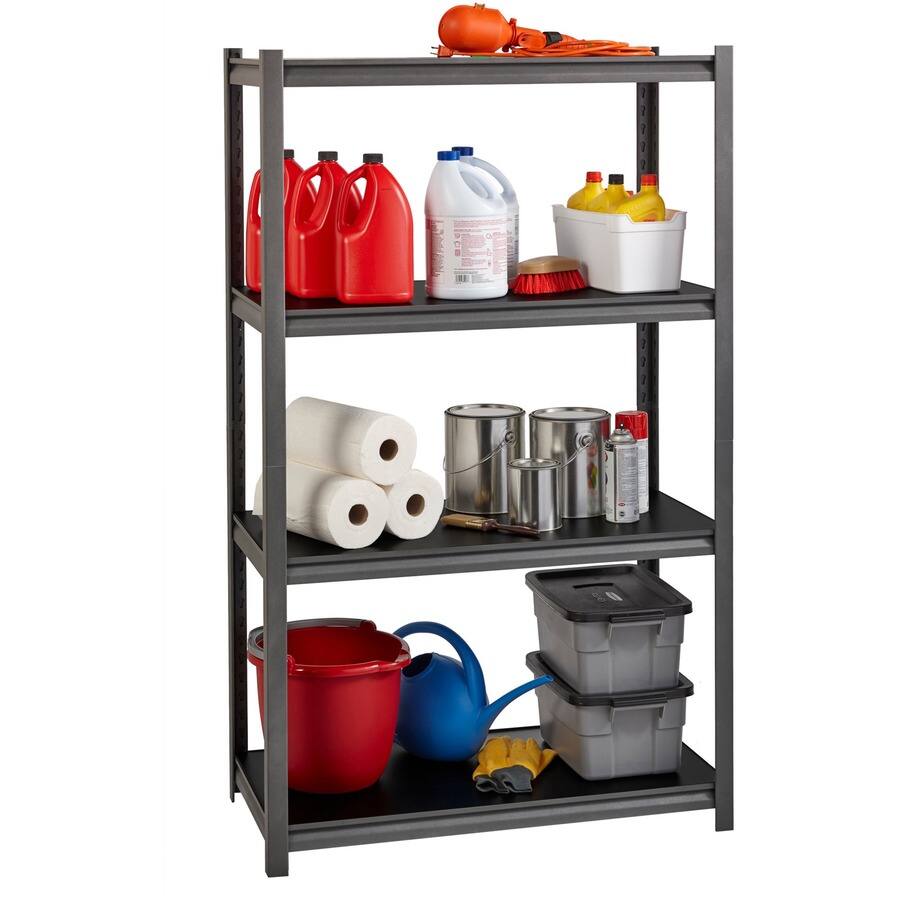 Left. Lorell - Lorell Iron Horse 3200 lb Capacity Riveted Shelving 4 Shelf 60" H x 36" W x 18" D Black Steel Laminate - Black|Gray.