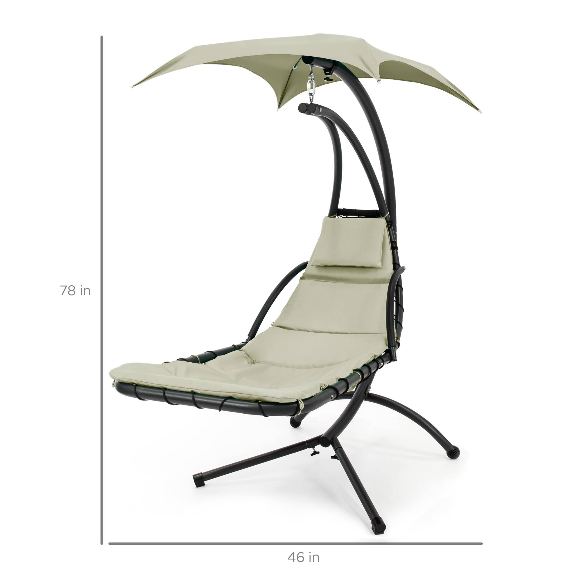 Alt View 7. Best Choice Products - Best Choice Products Hanging Curved Chaise Lounge Chair Swing for Backyard, Patio w/ Pillow, Shade, Stand - Sage - Sage.