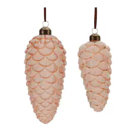 BreeBe - Frosted Glass Pinecone Drop Ornament (Set of 6) - Pink