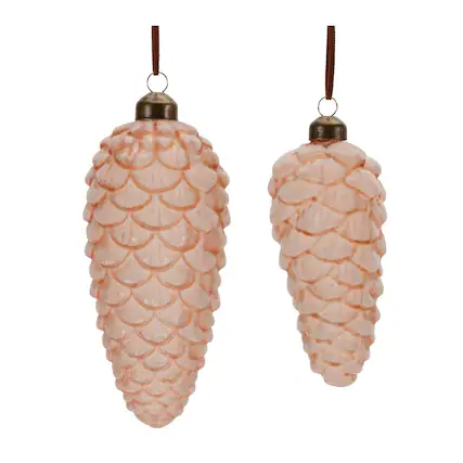 Front. BreeBe - Frosted Glass Pinecone Drop Ornament (Set of 6) - Pink.