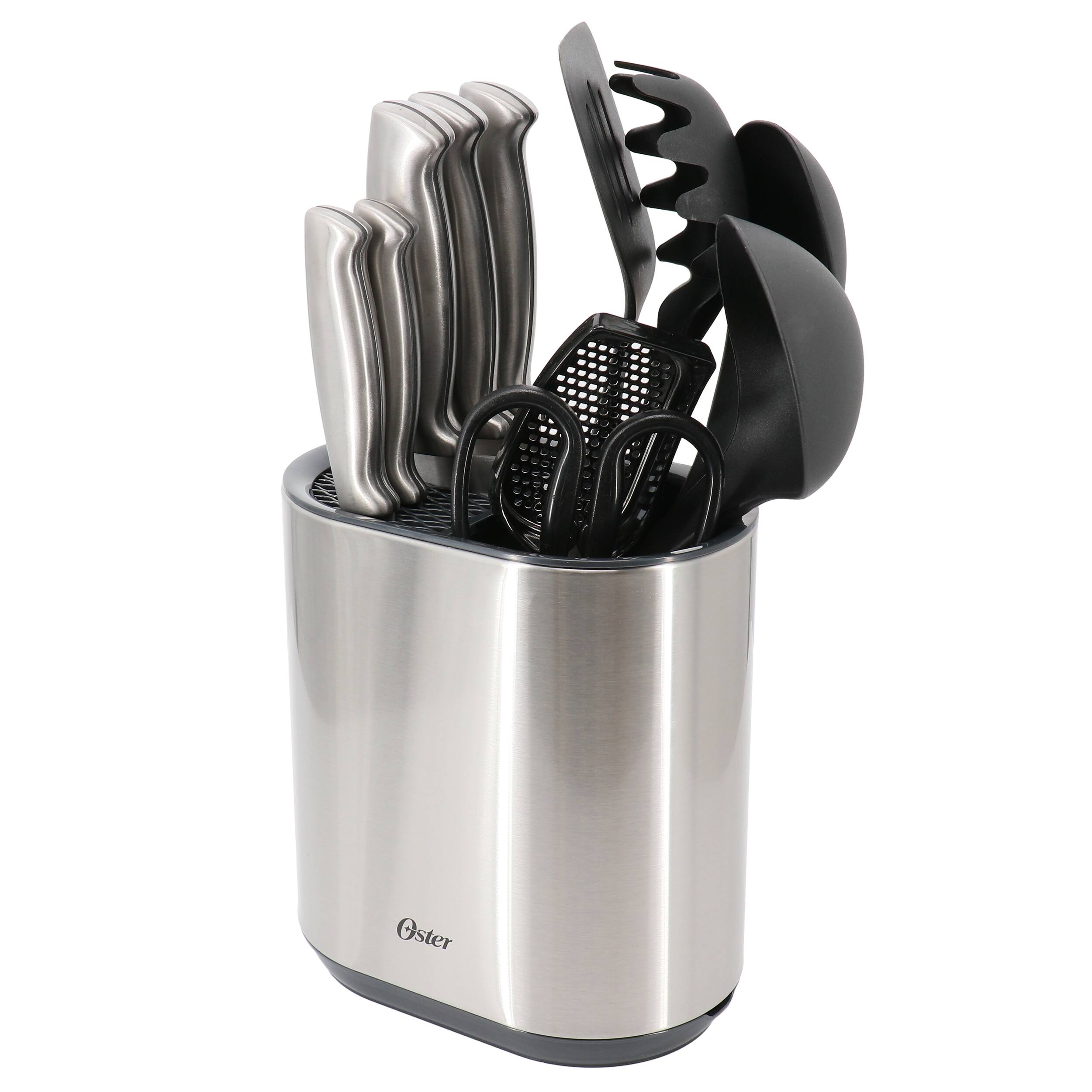 Front. Oster - Oster Baldwyn 12 Piece Stainless Steel and Nylon Kitchen Tool and Cutlery Set - Silver.
