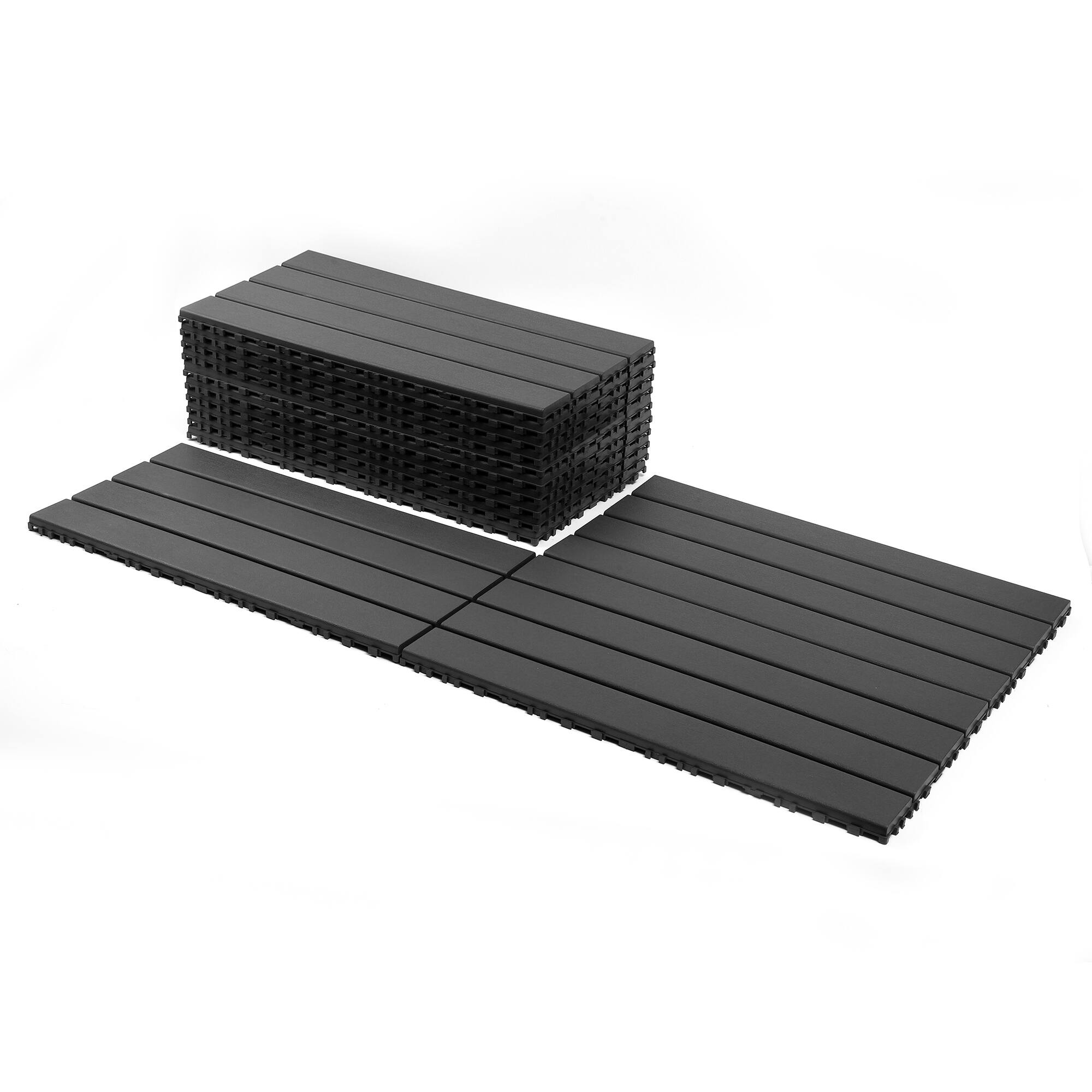 Angle. GOODSILO - 24-Pack Interlocking Deck Tiles, 24x12 Inch Outdoor Patio Flooring for Balcony & Poolside - Gray.