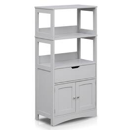 Costway - Bathroom Storage Cabinet with Open Shelves, Drawer & Doors for Bathroom, Laundry - Gray