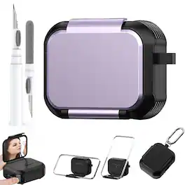 Dteck - For Airpods Pro 3rd Gen (2025) Shockproof Rugged Makeup Mirror Drop Protection Case With Keychain and Stand - Purple