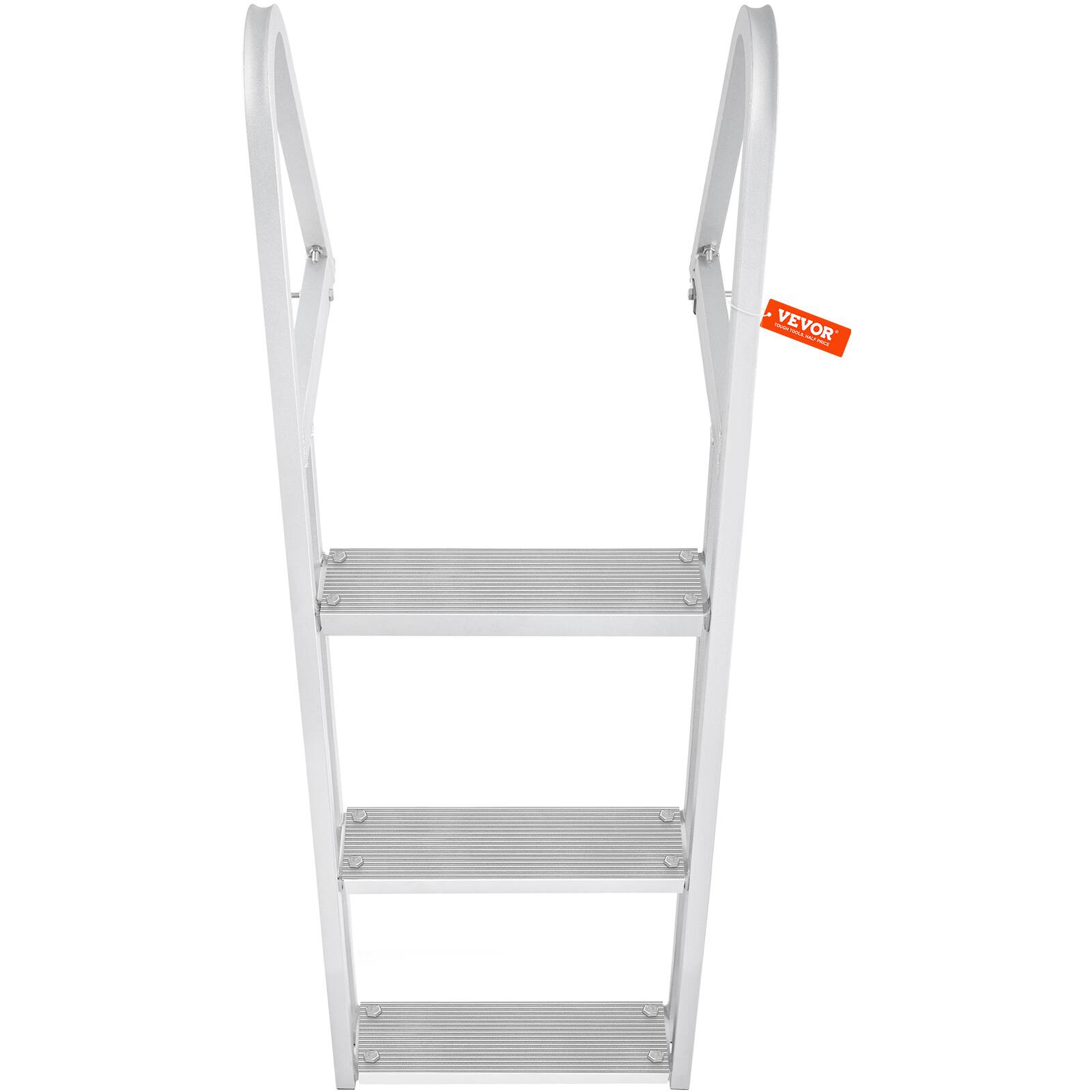 Alt View 5. VEVOR - Dock Ladder,Removable 3 Steps,350 lbs Load Capacity, Aluminum Alloy Pontoon Boat Ladder with 4'' Wide Step & Nonslip Mat - Silver.