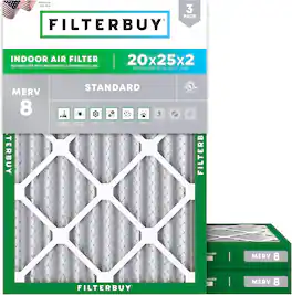 Filterbuy - 20x25x2 MERV 8 Dust & Allergy Defense, Electrostatic Pleated HVAC AC Furnace Air Filters Replacement (3-Pack) - Silver