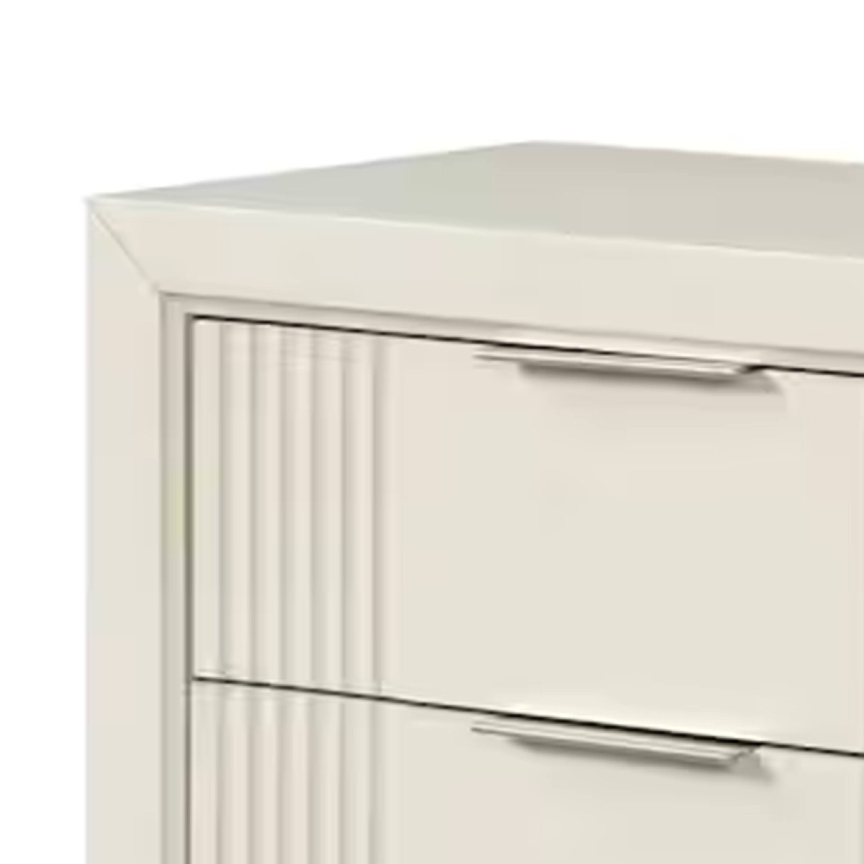 Alt View 1. Manhattan Lane - Toi Nightstand, 2 Drawers, Antique White Finished Solid Wood, 27 Inch - White, Chrome.