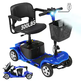 Hover Heart - Electric Mobility Scooter for Adults & Seniors, 4 Wheel Travel Scooter with Seat, Includes Thermos Bottle - Blue