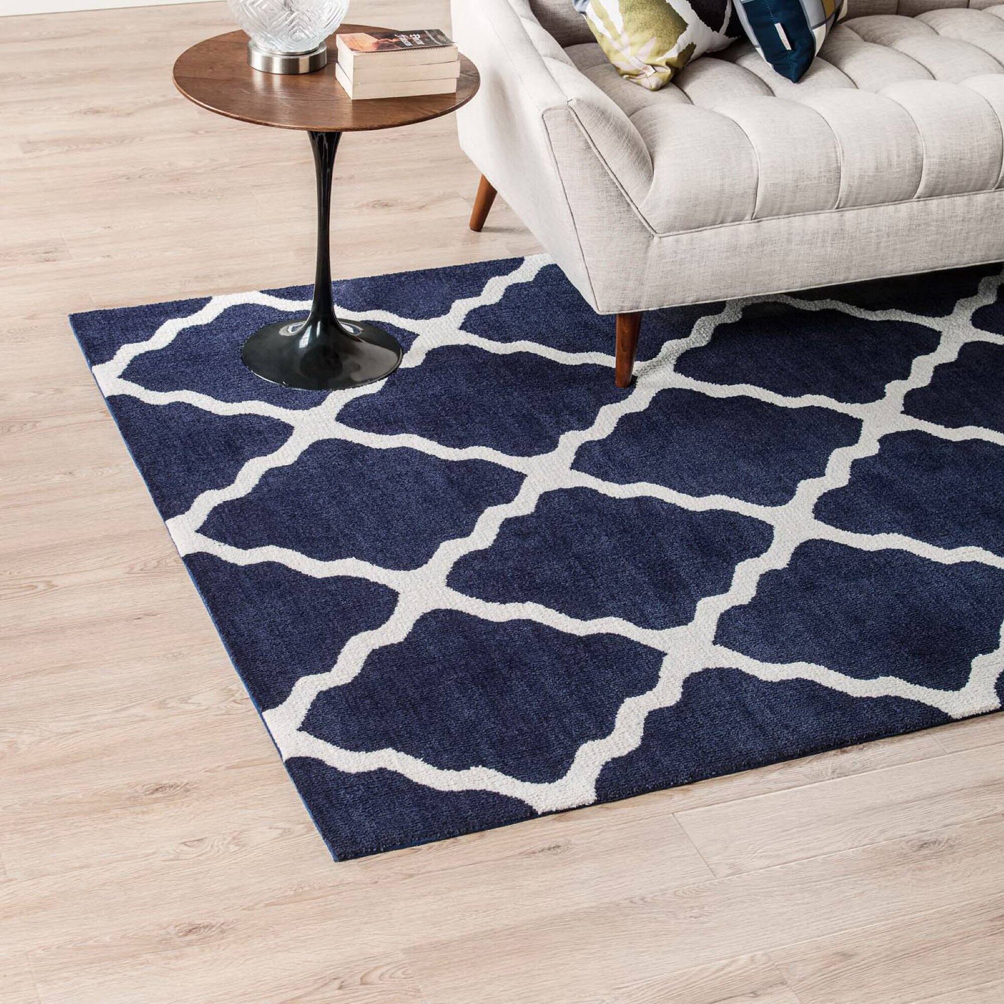 Left. Modway - Marja Moroccan Trellis Area Rug - Navy and Ivory.