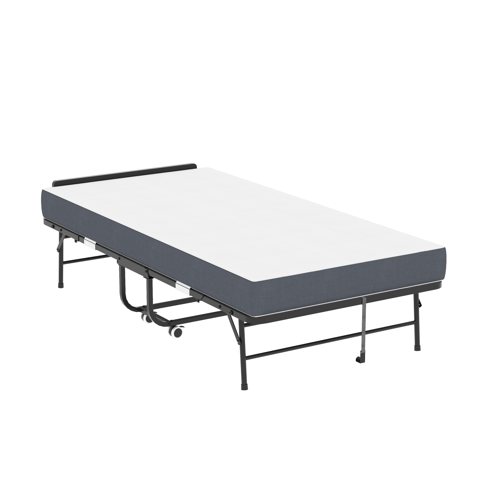 Alt View 10. GOODSILO - Extra Long Folding Bed with Adjustable Headrest and Memory Foam Mattress, Heavy-Duty Portable Guest Bed on Wheels - Black.