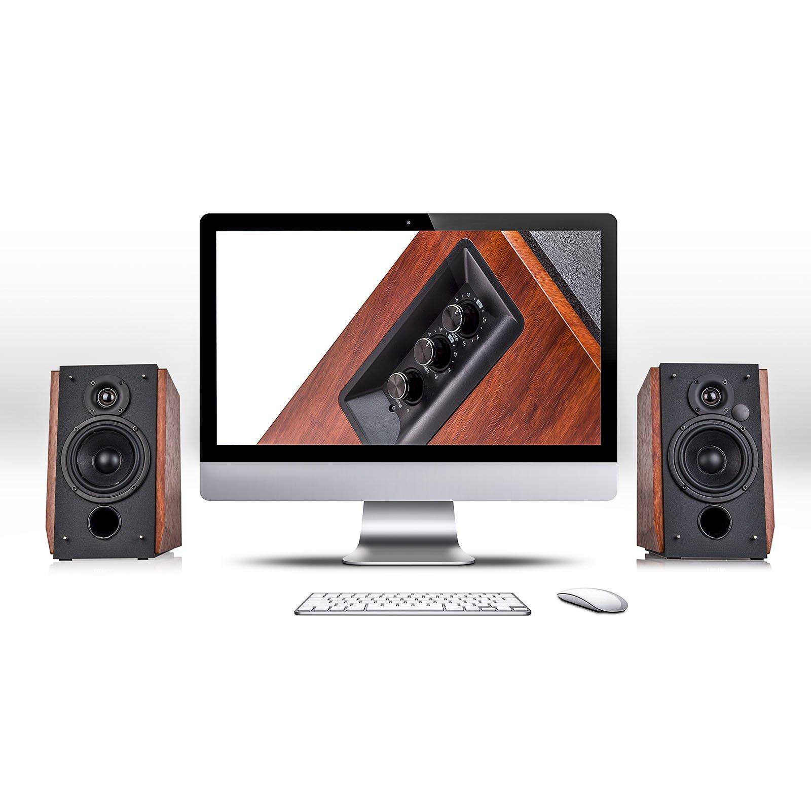 Alt View 5. Cedar Assembly - R1700bt Bookshelf - Active Near-field Studio Monitors Speakers 2 Setup Wooden Enclosure 66w Rms BLUETOOTH - white.