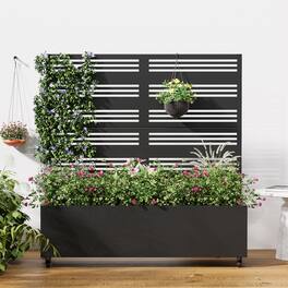 PexFix - 47 in. H x 47 in. W Harold Pattern Rectangle Metal Planter Box Raised Garden Beds with Trellis-Ideal for Balcony - Black