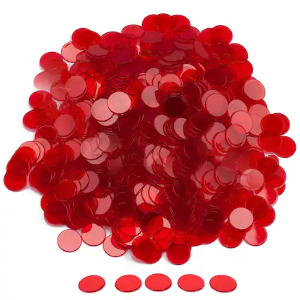 Front. GSE Games & Sports Expert - 1,000 Pieces of 3/4-inch Plastic Transparent Bingo Chips for Bingo Game Party (Red).