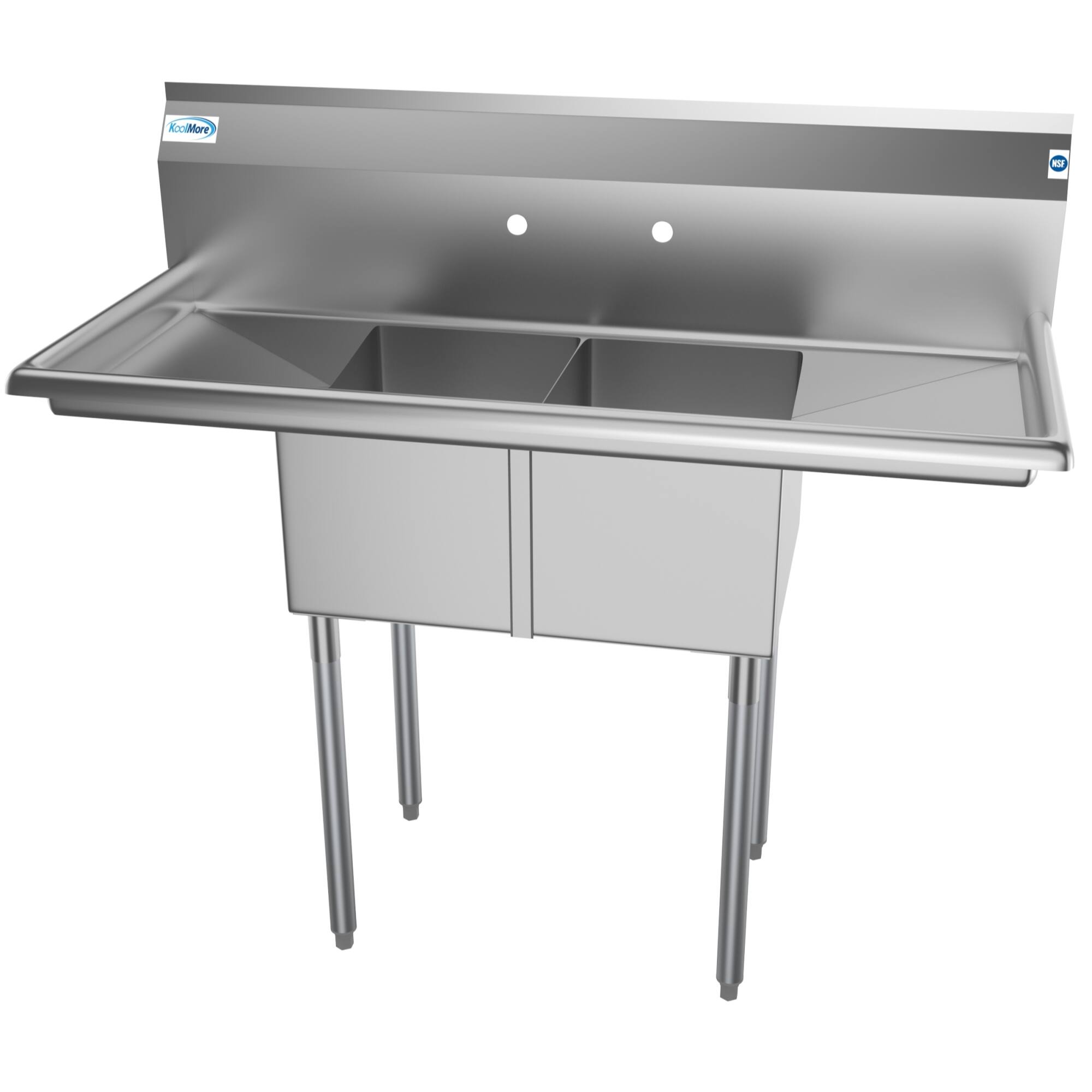 Angle. Koolmore - 48 in. Two Compartment Stainless Steel  Sink with 2 Drainboards, Bowl Size 12"x 16"x 10" SB121610-12B3. - Stainless Steel.